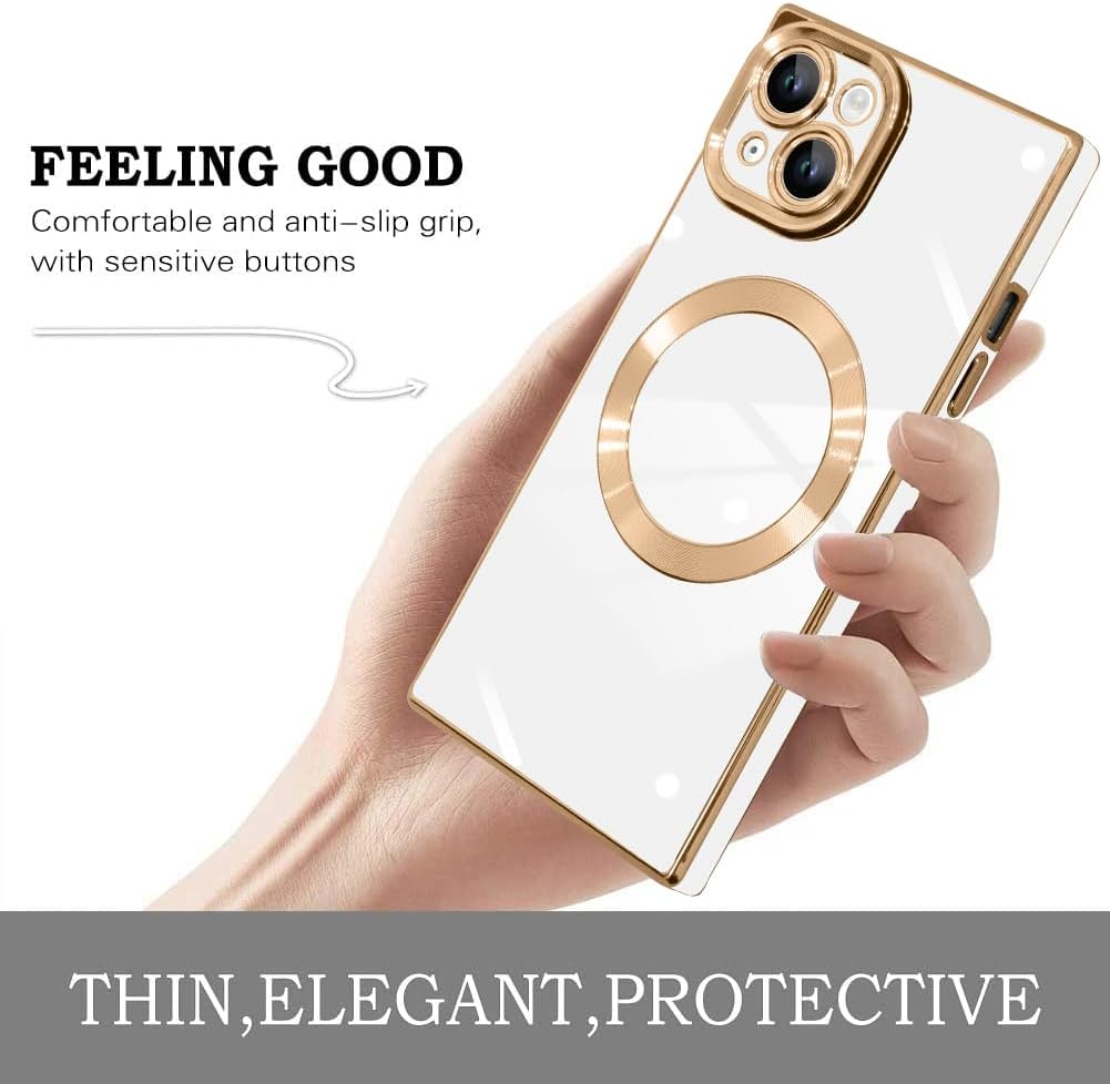 KANGHAR Case Designed for iPhone 15 Magnetic [Compatible with MagSafe] Luxury Cute Plating Design Case Full-Body Anti-Scratch Shockproof Bumper Protective Cover White - Image 4