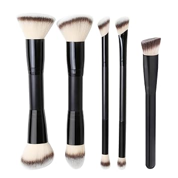 COSHINE 5pcs Dual-head Makeup Brush Set, Double Ended Brushes Professional Powder Foundation Eyeshadow Blending Eyebrow Travel Make Up Brushes Kits
