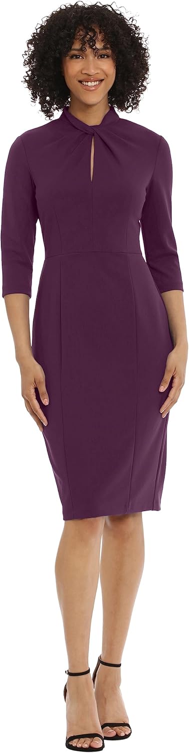 Donna Morgan Women's Stretch Crepe 3/4 Sleeve Twisted Neckline Sheath Dress