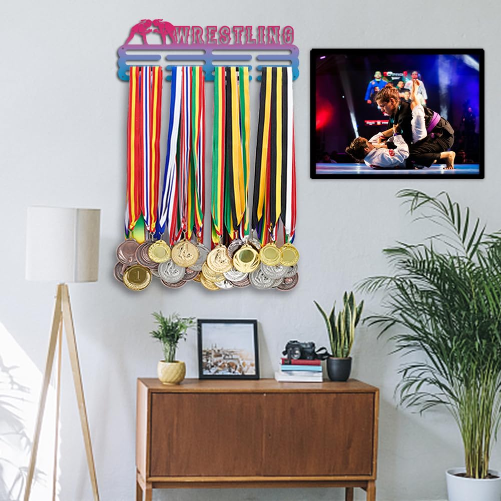 PH PandaHall Wrestling Medaille Hanger Display, Sport Medaillenhalter Display Rack Wandhalterung Hänger Dekor 3 Zeilen Sport Award Rack mit Schraube für über 50 Medaillen Halskette Schmuck 40cm