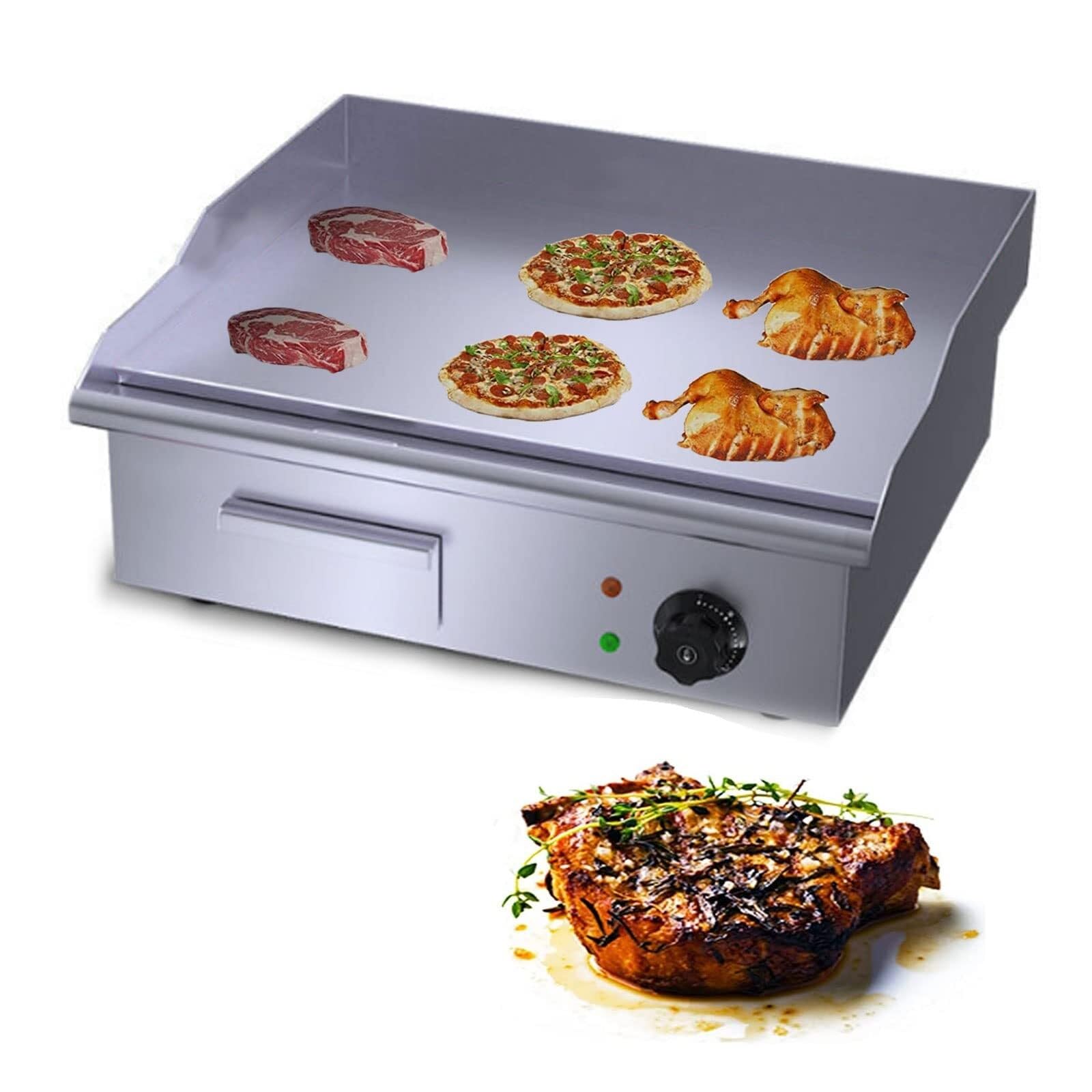 Electric Griddle, Stainless Steel Flat Griddle Hotplate BBQ Grill with Adjustable Temp Control, Countertop Teppanyaki Table for Barbecue, Omelette, Fried Foods