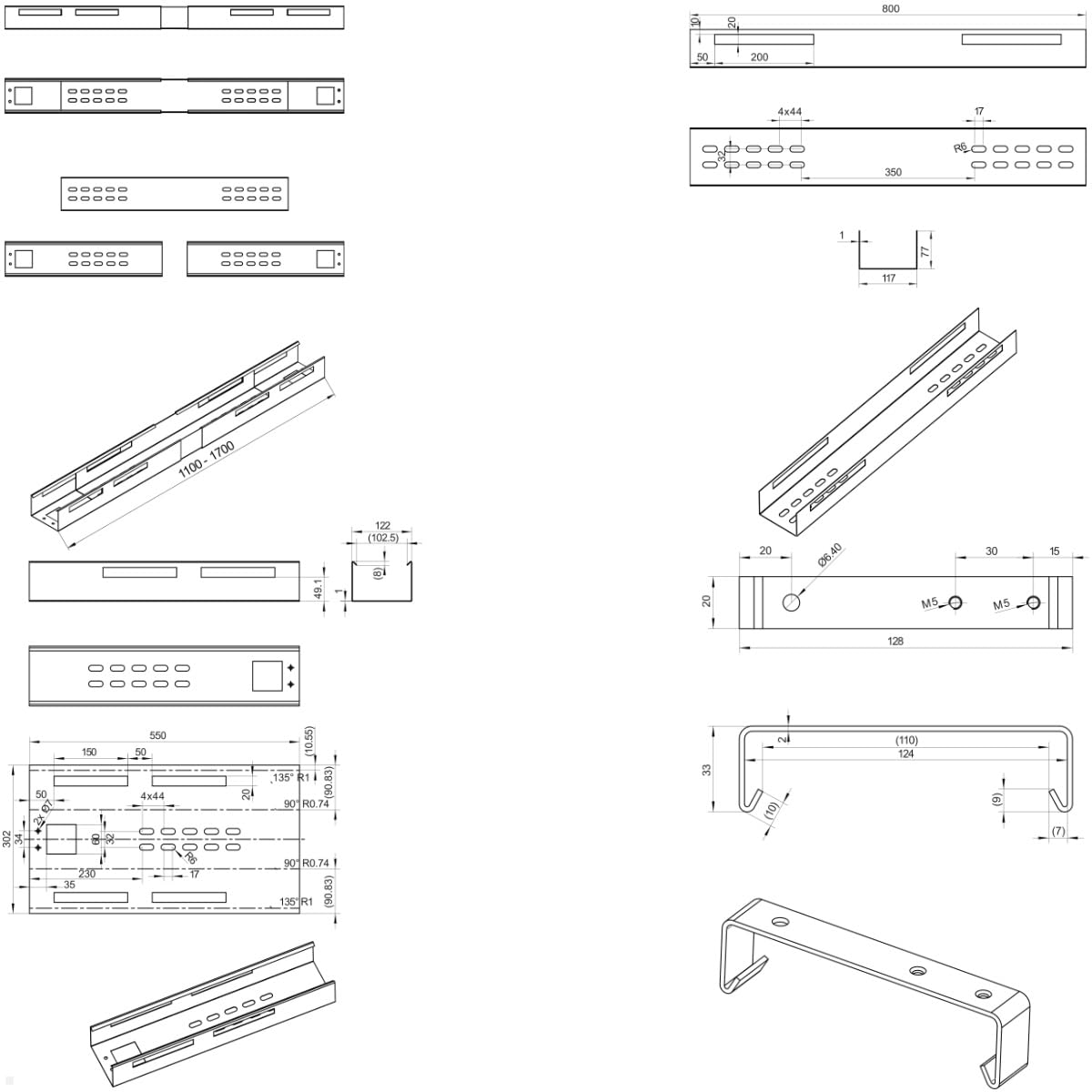 TKW006 Kabelwanne ausziehbar 1100-1700 mm (Silber)