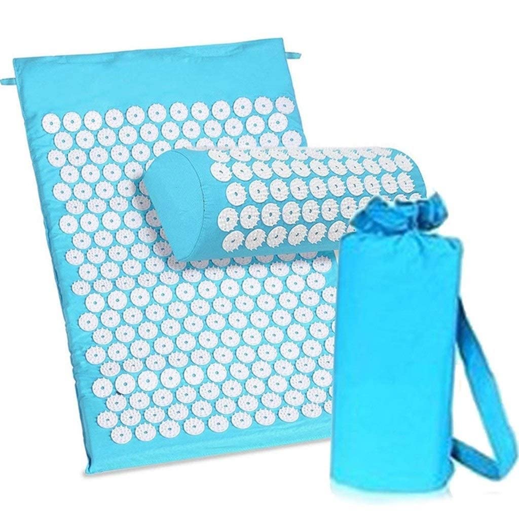 TILEZE Juego de Esterilla de acupresión y Almohada para Masaje, para aliviar la ciática, la Espalda, el Cuello, los Dolores de Cabeza y los Puntos de presión, Paquete de 3