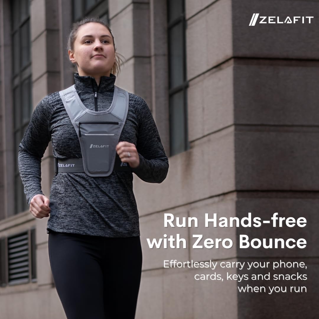 ZelaFit® Gilet de Running Unisexe | Porte-Téléphone Imperméable | Léger & Réfléchissant | Idéal Course, Trail, Fitness, Randonnée, Marathon, Sport (Noir)