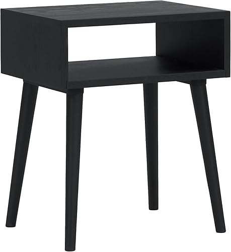 NTC Mesita de noche Zoe de roble macizo, mesa auxiliar moderna de mediados de siglo, muebles de noche, mesa auxiliar, fácil montaje, negro quemado