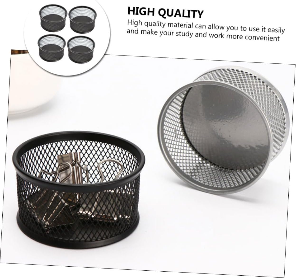 4Pcs Multi Functional Paper Clip Mesh Dispenser Organizer for Office School Supplies Reliable Storage with Solid Base for Desk Decor