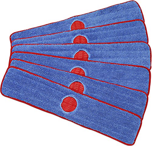 Image of CleanAide Twist Yarn Microfiber Mop Pads with Built-in Scrubber for Spot Cleaning, Reusable Flat Mop Heads for Wet or Dry Use, Safe on Most Floors, Machine Washable, 24 Inch, 6-Pack, Red