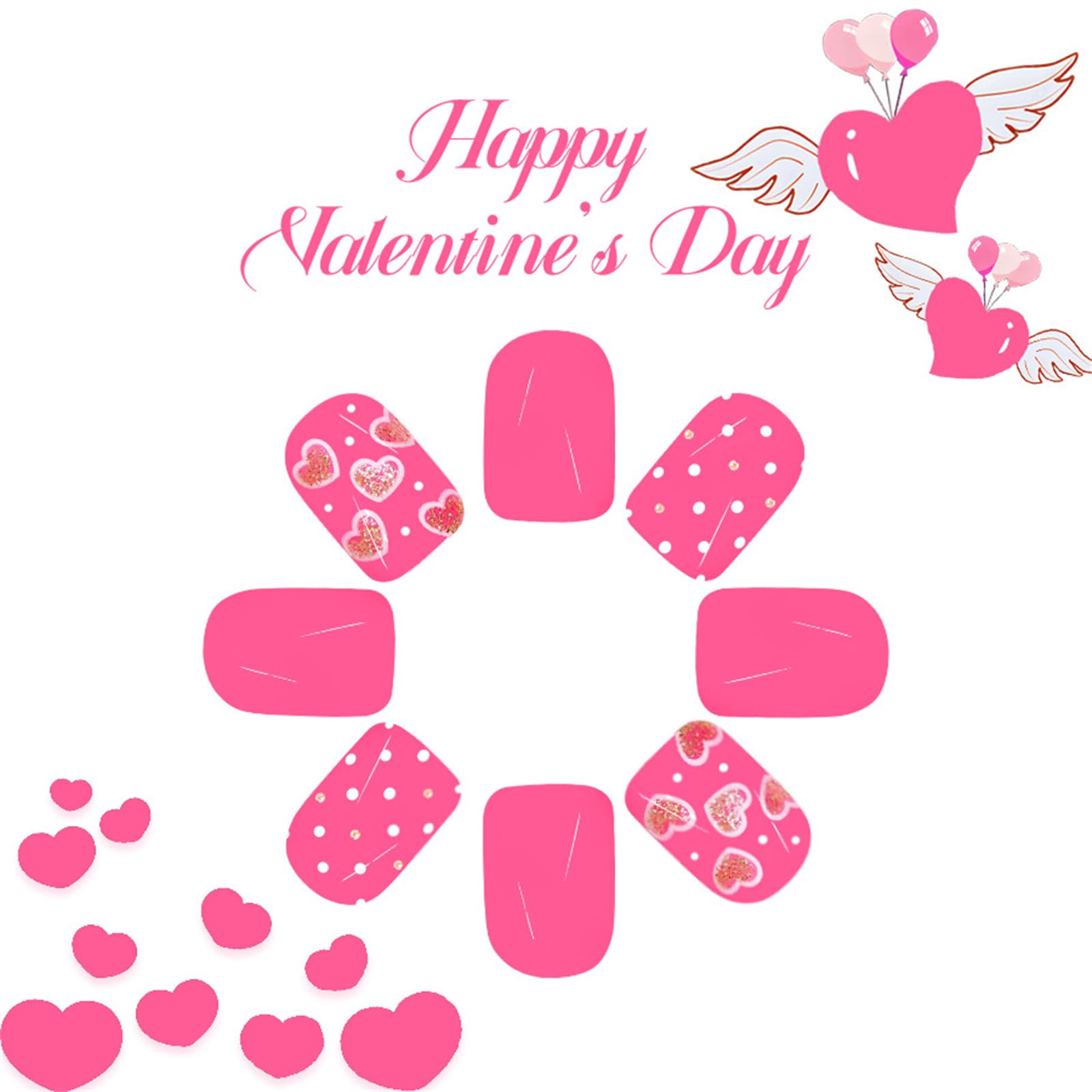 Unghie finte quadrate a pressione per San Valentino, design lucido, unghie finte, unghie finte, unghie artificiali in acrilico, 24 pezzi, 12 misure