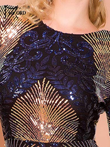 Miss ord Women Long Sleeve Backless Sequin Gown Female Maxi Elegant Dress Multi L