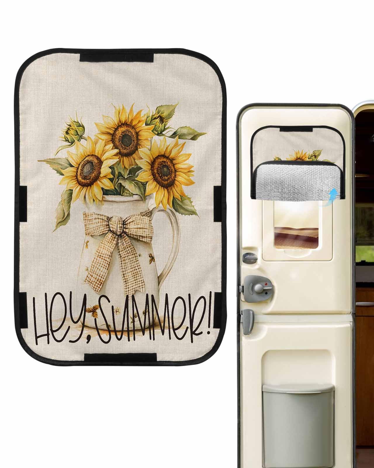 LEOKOTI RV Door Window Shade, Botanical Sunflowers Blackout RV Window Shades Foldable, Summer Blossom Flowers Floral Privacy Insulation Car Covers for Camper/Truck 16