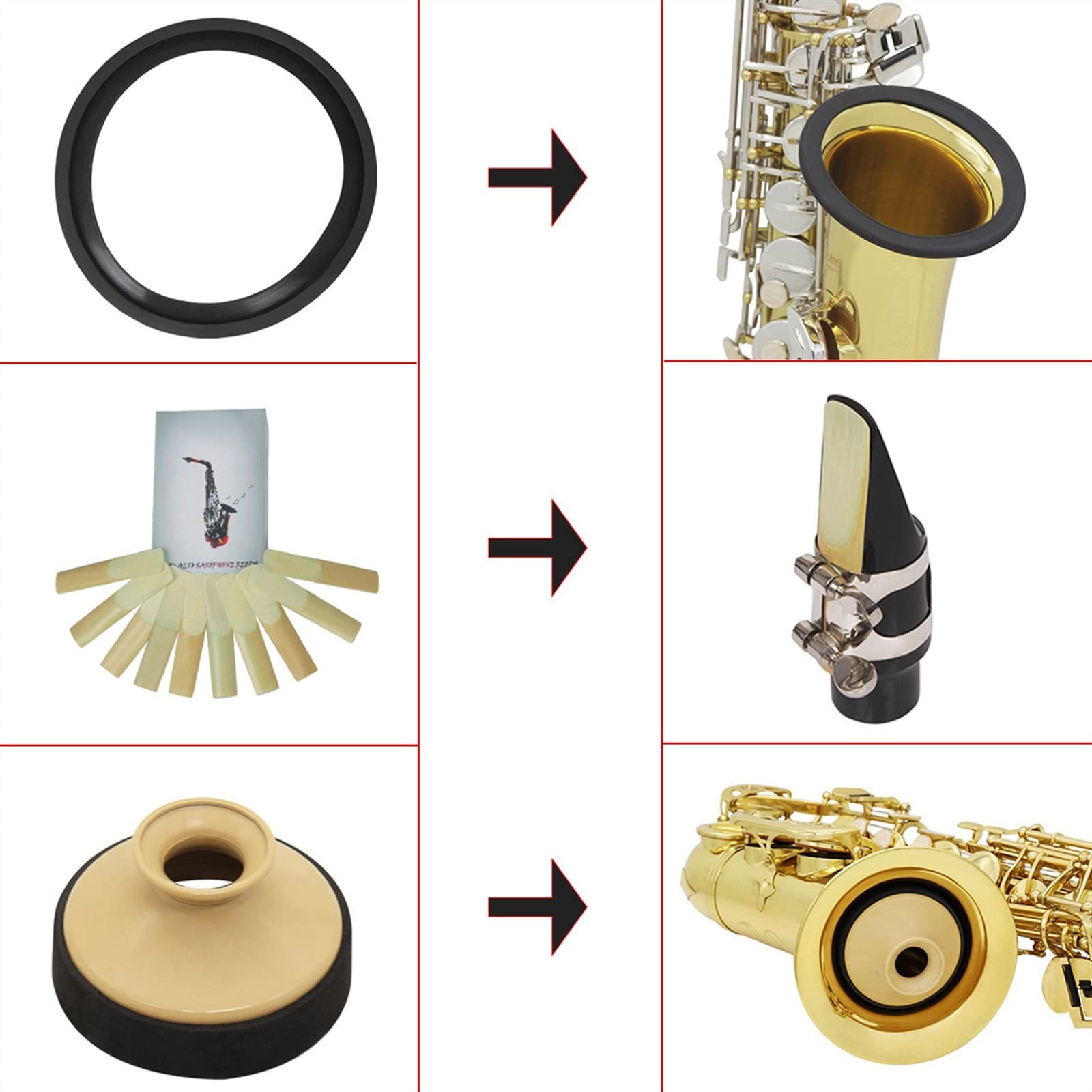Accessori per sassofono Set Di Tre Pezzi Per Sassofono Contralto Sassofono Silenziatore Muto Anello Ancia Contralto
