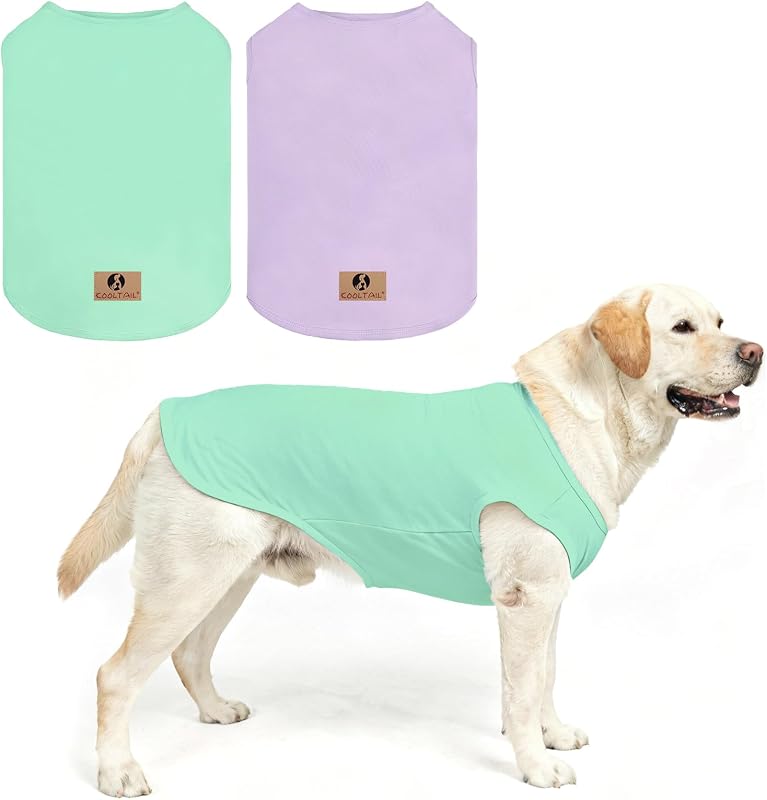 Camisas para Cães Grandes KOOLTAIL sem Mangas em Algodão, Verde e Roxo, XL, Pacote com 2