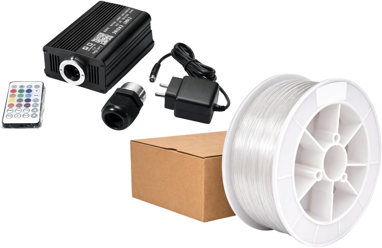 - 16W Fiber Optic Star Ceiling Light Kit – 300pcs 9.8ft (3m) Fiber Optic Cables, RGB Starry Sky Light Engine with Twinkle Effect, Remote Control, 12V – for Car Roof & Home Ceiling