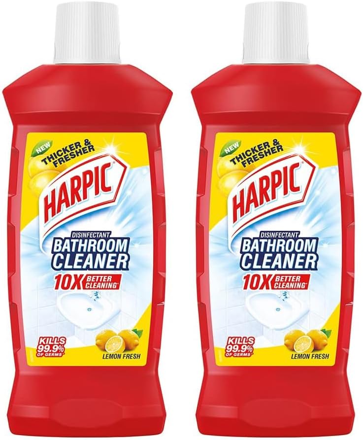 Harpic 1 Litre - Lemon, Bathroom Cleaner Liquid | New Thicker Bathroom Floor Cleaner | Red Harpic Bottle (Pack of 2)