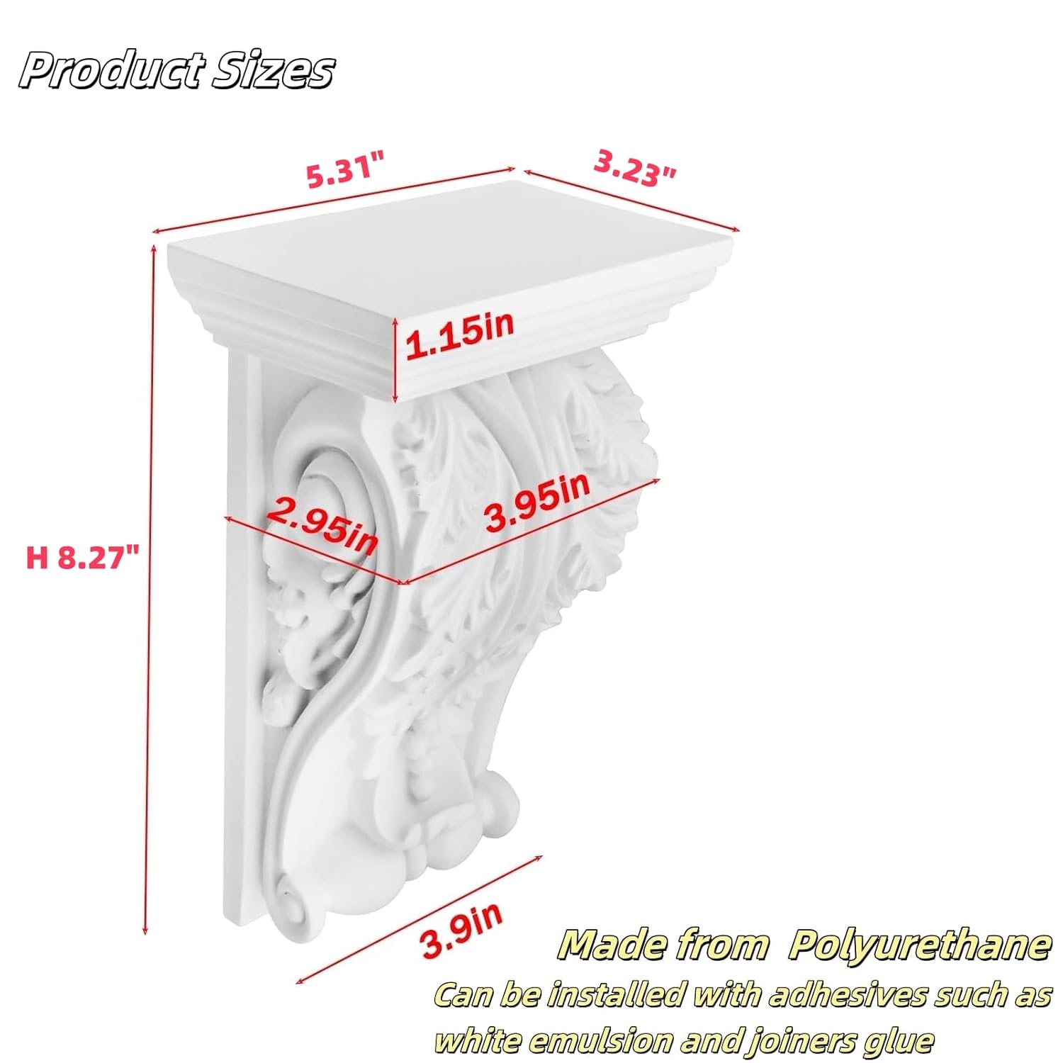 LC LICTOP PU Corbels, Decorative Carving Pattern Shelf Bracket, Wall Mounted Countertop Corbel, Vintage European Style Farmhouse Shelf Support, L5.3 x W3.23 x H8.4 Inch, 2Pcs White