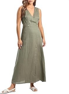 Amazhiyu Women's 100% Linen Summer Sleevelesss V-Neck Wrap Midi Dresses Casual