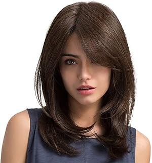 Didad Perucas de cabelo femininas para festa diária natural marrom escuro divisão lateral sintética sem renda perucas franja