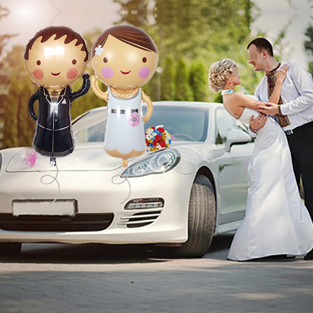 ZBHDEYG 1 palloncino per auto nuziale con 2 palloncini a forma di cuore, palloncini per sposi e sposi