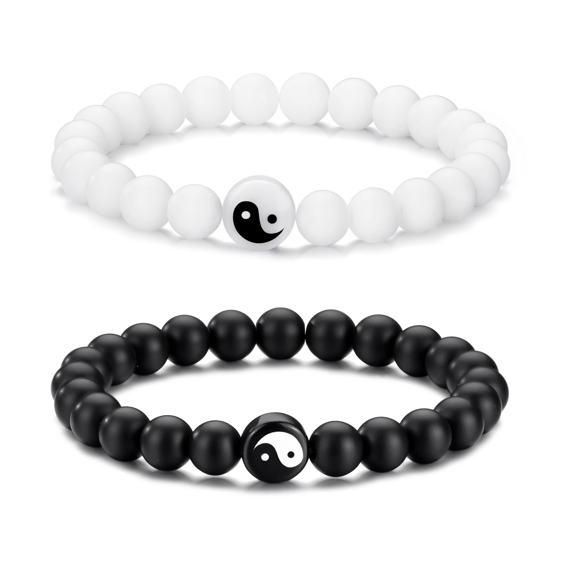 vicimaYin Yang Beaded Bracelets for Men and Women 8mm Bead Stretch Bracelets Black and White Bracelets