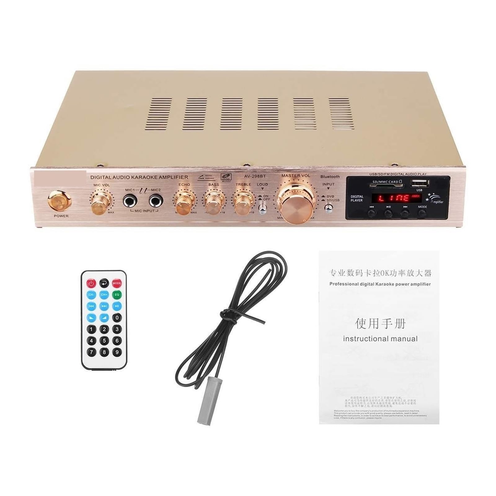 Wzmacniacz audio, Wzmacniacz domowy Cyfrowy Auto AV HiFi Klasa wzmacniaczy mocy Dźwięk stereo Odtwarzacz radia FM Procesor do domowego majsterkowania(Black)