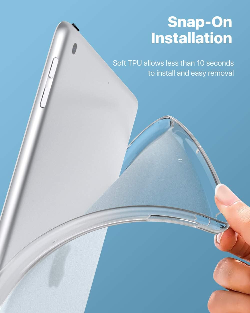 ATiC Fit 2018/2017 iPad 9.7 6th/5th Generation - Premium Soft Skin Flexible Bumper Transparent TPU Rubber Back Cover Protector Fit Apple iPad 9.7 Inch 2018/2017, Crystal Clear