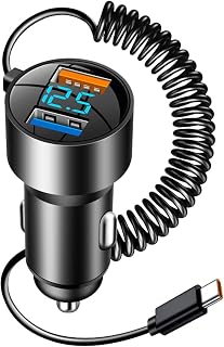 Car Charger USB C - PD QC 3 0 Fast Charging Adapter, 100W Automobile Type | C Charger | Coiled Cable Design For Smartphones Tablets Laptops, Portable Car Power Supply, Safe Reliable High Speed Charging