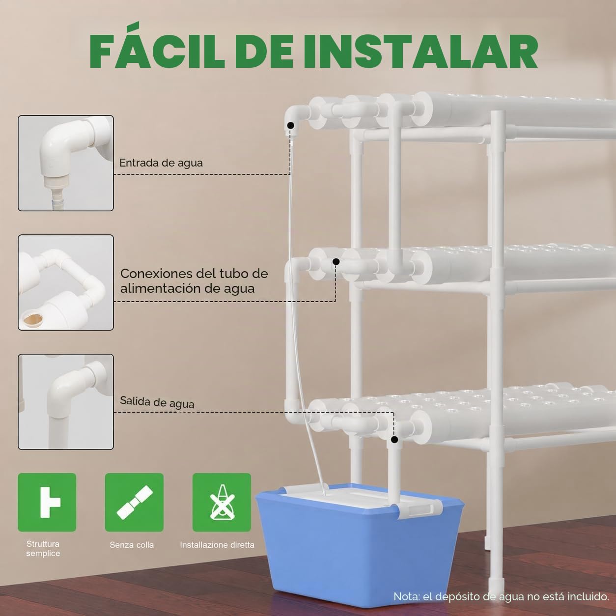 Hydroponic System Grow Kit 108 Sitios de Plantas 3 Capas PVC Hidropónico para Cultivo Acuático de Plantas de Jardín y Experimento Hidropónico Vegetal, 96 × 55 × 111 cm