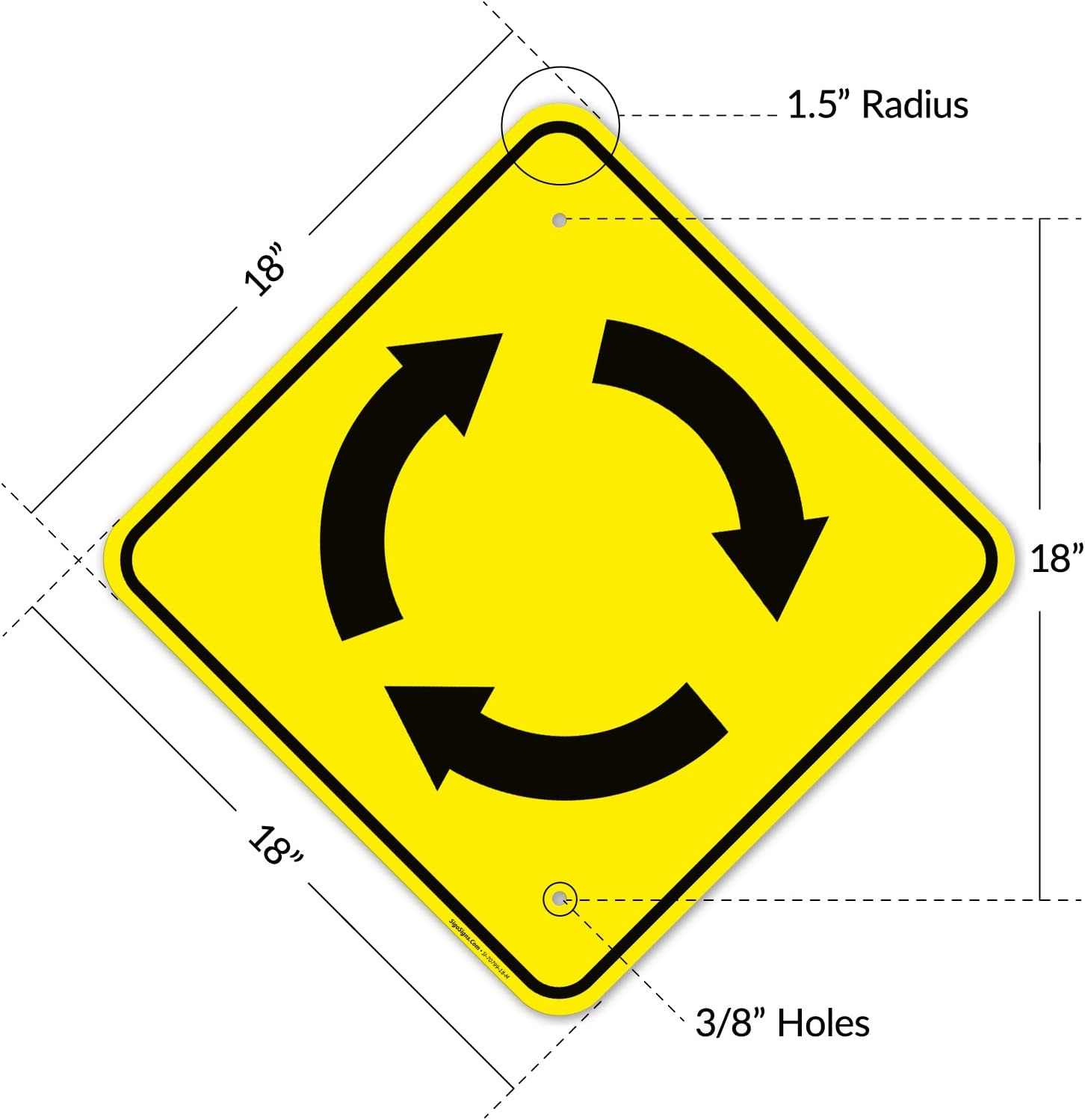 Clockwise Roundabout Graphic Sign, 18x18 Inches, Rust Free .063 Aluminum, Fade Resistant, Made in USA
