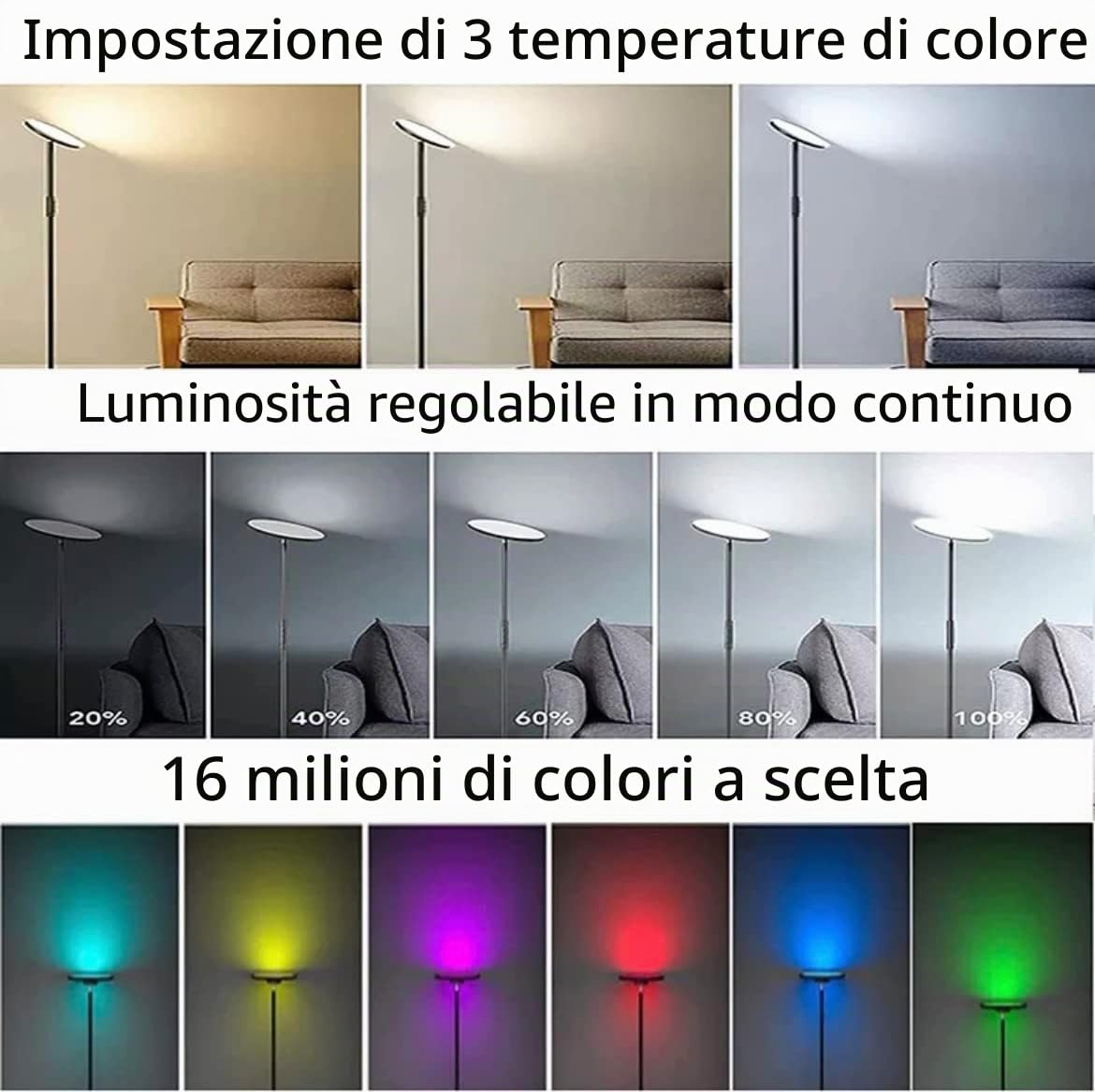 BEL AIR HOME - Lampada da terra 24W RGB LED + CTT SMART con APP MAGIC HOME per Amazon Alexa e Google Assistant