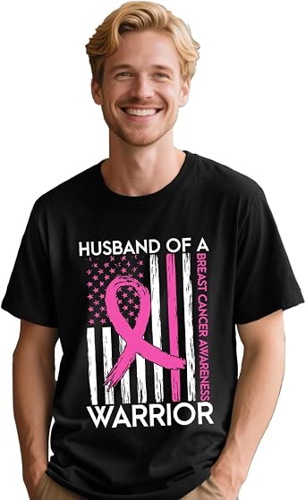 Breast Cancer Shirt for Men Husband of a Warrior T-Shirt Pink Ribbon Cancer Fight Tee Tops