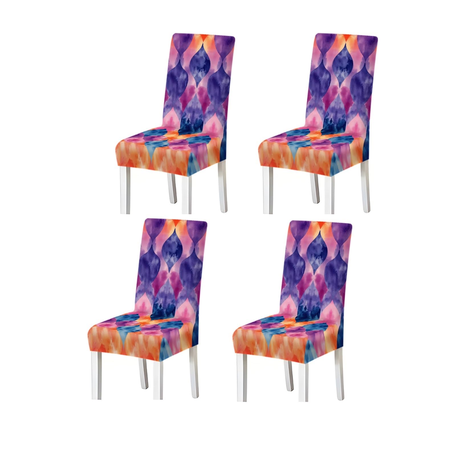 BOSUYBN Watercolor Moroccan Tile Geometric Pattern Print Dining Chair Covers Set Of 2/4/6, Stretch Slipcovers For Kitchen Dining Room Furniture Protectors for Home Dining Room(4PCSChair cover)