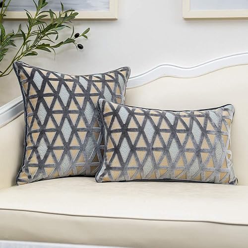 Miniatura 4 de Alerfa funda de cojín cuadrada, de 18 x 18 pulgadas, con diseño de diamantes en patrón, con bordado, de terciopelo, lujosa, moderna, para sofá, sala