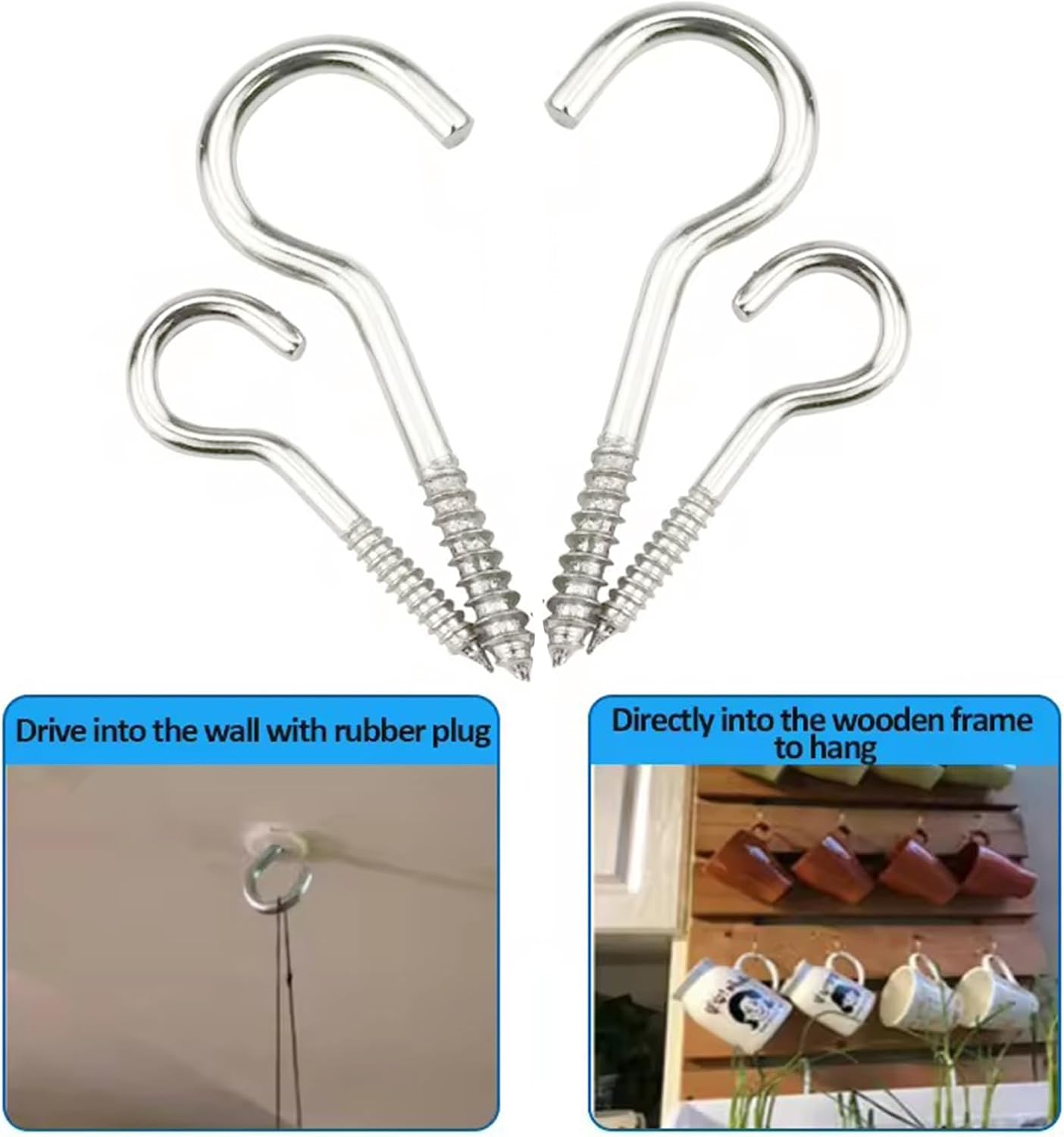 20-Pack 2-1/2 Inch 304 Stainless Steel Screw Hooks, Eye Bolt Ceiling Hangers with Open Loop, 180 lbs Load Capacity, Ideal for Indoor and Outdoor Use
