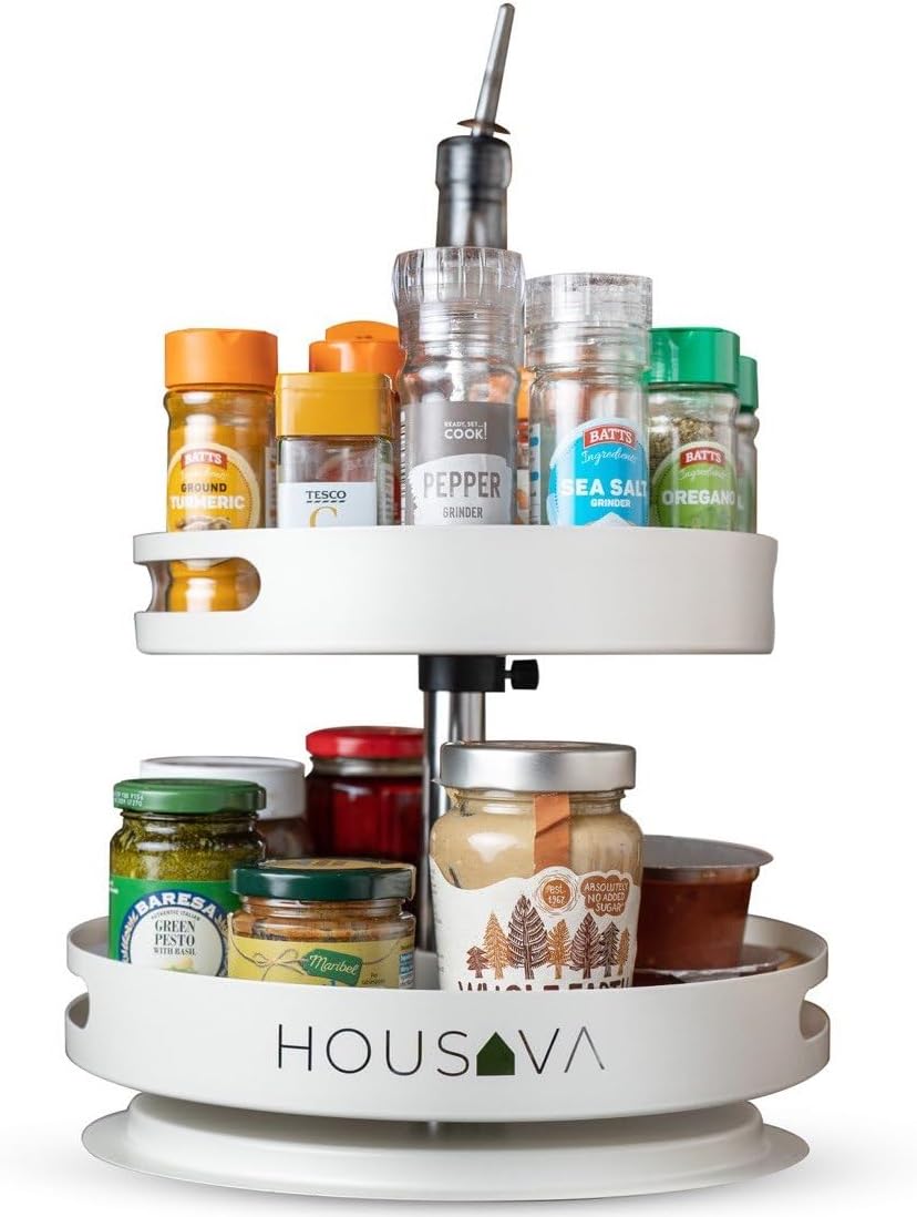 Housava Adjustable White Metal Lazy Susan Kitchen Storage