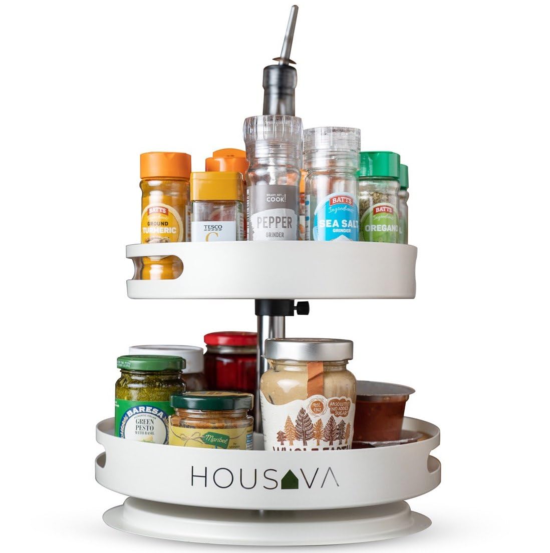 Housava White Adjustable Metal Lazy Susan Kitchen Storage & Organisation Cupboard Storage Rack Turntable Lazy Susan Cupboard Organiser Lazy Susan Turntable Spices Organizers And Storage 2 Tier