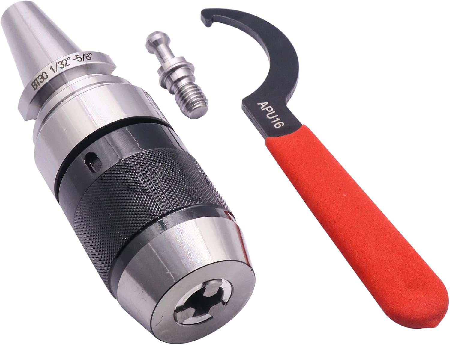 BestParts 1/32" - 5/8" Integrated Self-Tightening Keyless Drill Chuck Tool Holder with BT30 Integral Shank, included 1pc Spanner Wrench APU16 and 1pc BT30 Pull Stud, Workholding For CNC Milling Lathe