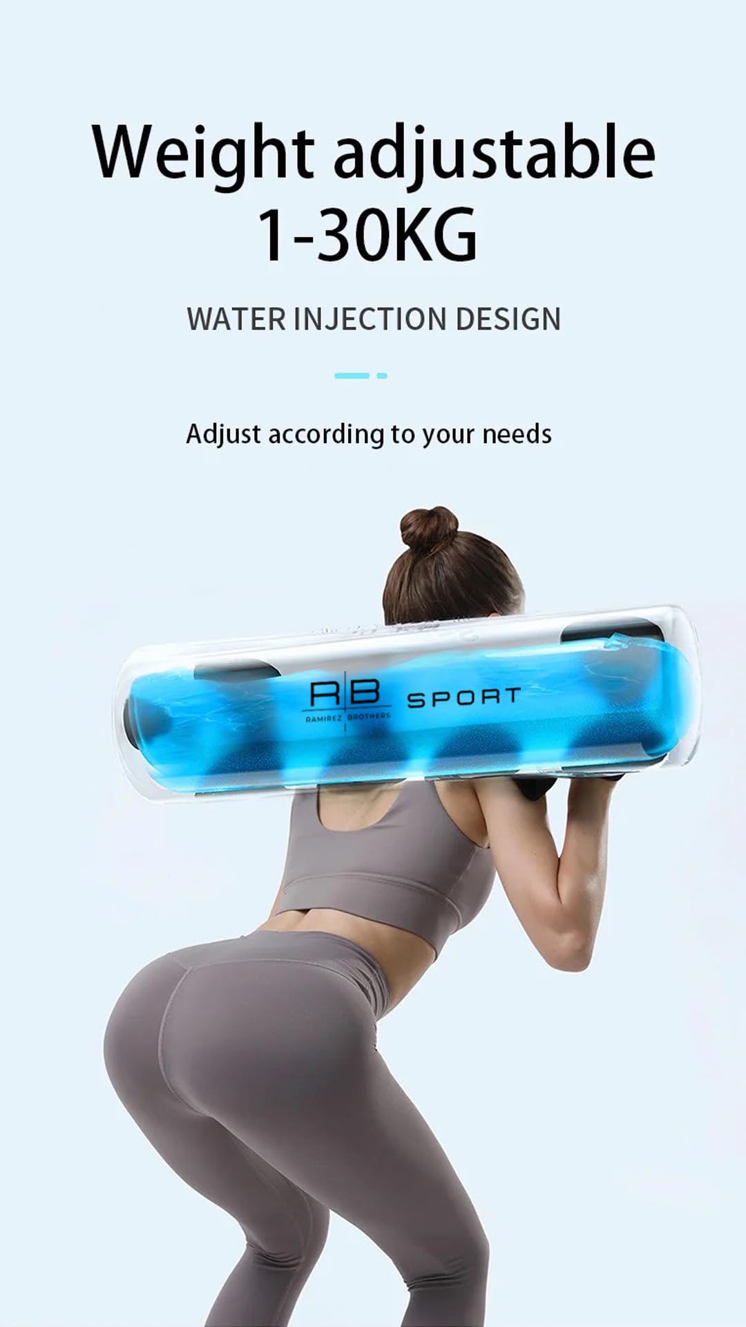 RAMIREZ BROTHERS - Aquabag Fitness and Stability, Bolsa de Agua para musculación, tonificación y Equilibrio Ajustable hasta 20kg, Incluye Bomba de Aire y Tres tintes (Azul, Verde y Rojo)
