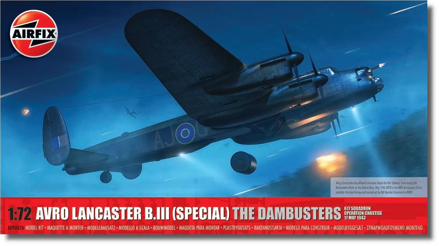 Airfix Model Airplane Kit Gift Set - A09007A Avro Lancaster B.III (Special) 'The DAMBUSTERS', Plastic Plane Model Kits for Adults & Kids 14+, Skill Level 3, 1:72 Scale WW2 Military Aircraft Models