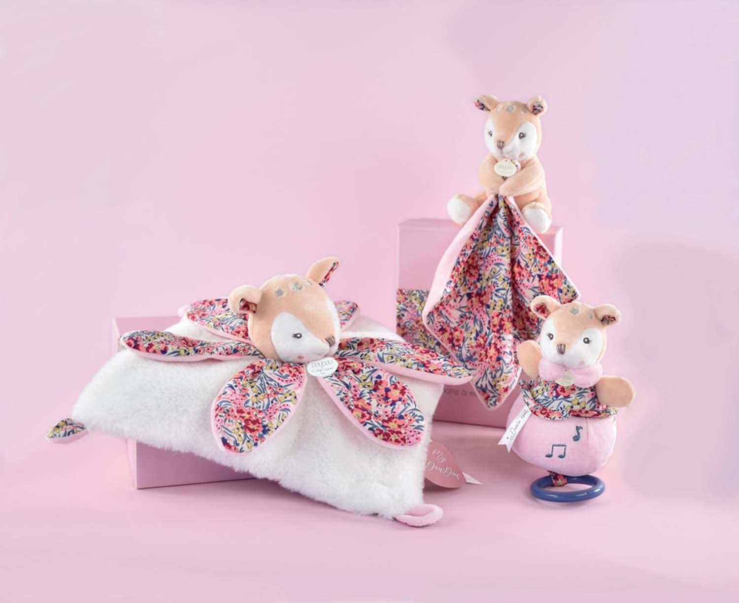Doudou et Compagnie Boh'Aime DC4017 Pantin Fawn with Cuddly Toy, Flower Shaped Box, Beige, 12 cm - Image 4