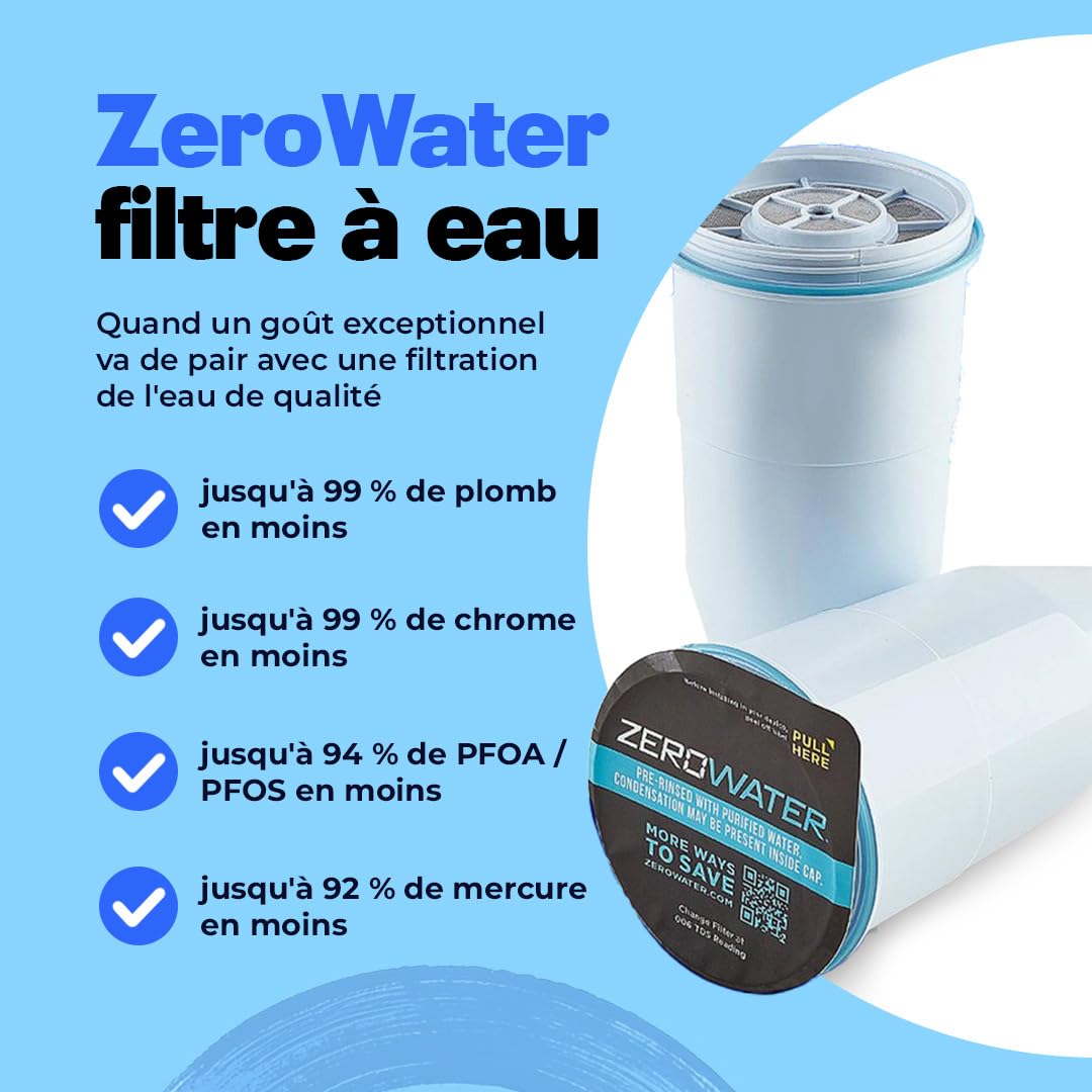 ZeroWater Kit de filtration d'eau 5,4 l avec 3 cartouches filtrantes et appareil de mesure de la qualité de l'eau, sans BPA, certifié NSF, idéal pour réduire le calcaire, le plomb et d'autres métaux
