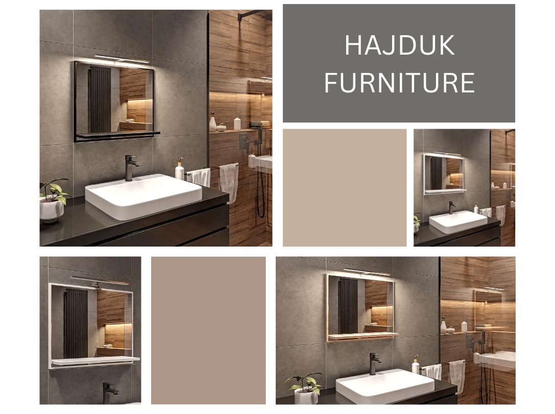 Specchio Bagno con Luce da Parete Bianco A: 50 cm x L: 60cm con Mensola - Specchio da Bagno LED Retroilluminato con Ripiano, IP44 Impermeabile