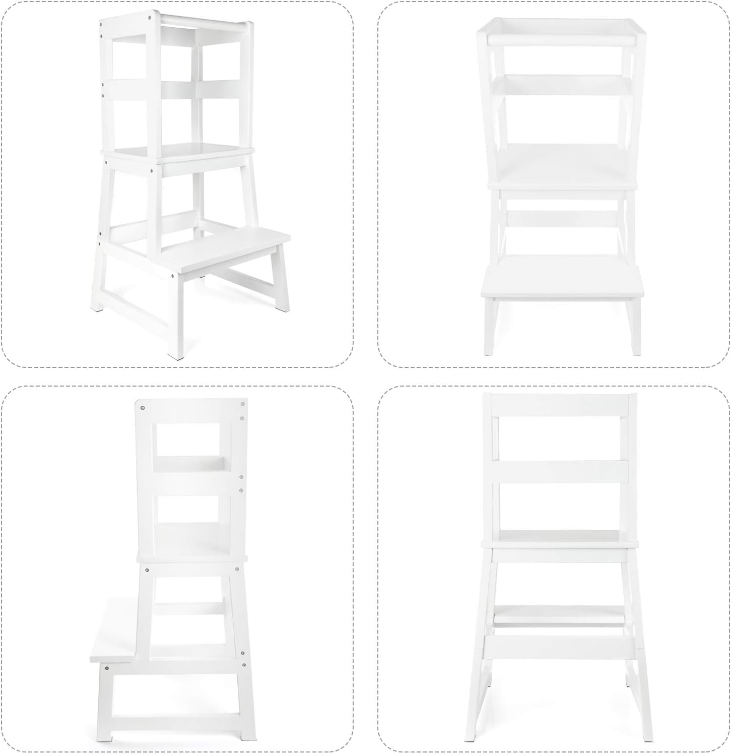 WishaLife Kids Kitchen Step Stool with Safety Rail, Toddler Kitchen Stool for Toddlers 18 Months and Older, Children Standing Tower, Kids Wooden Step Stool Tower for Kitchen Counter Learning