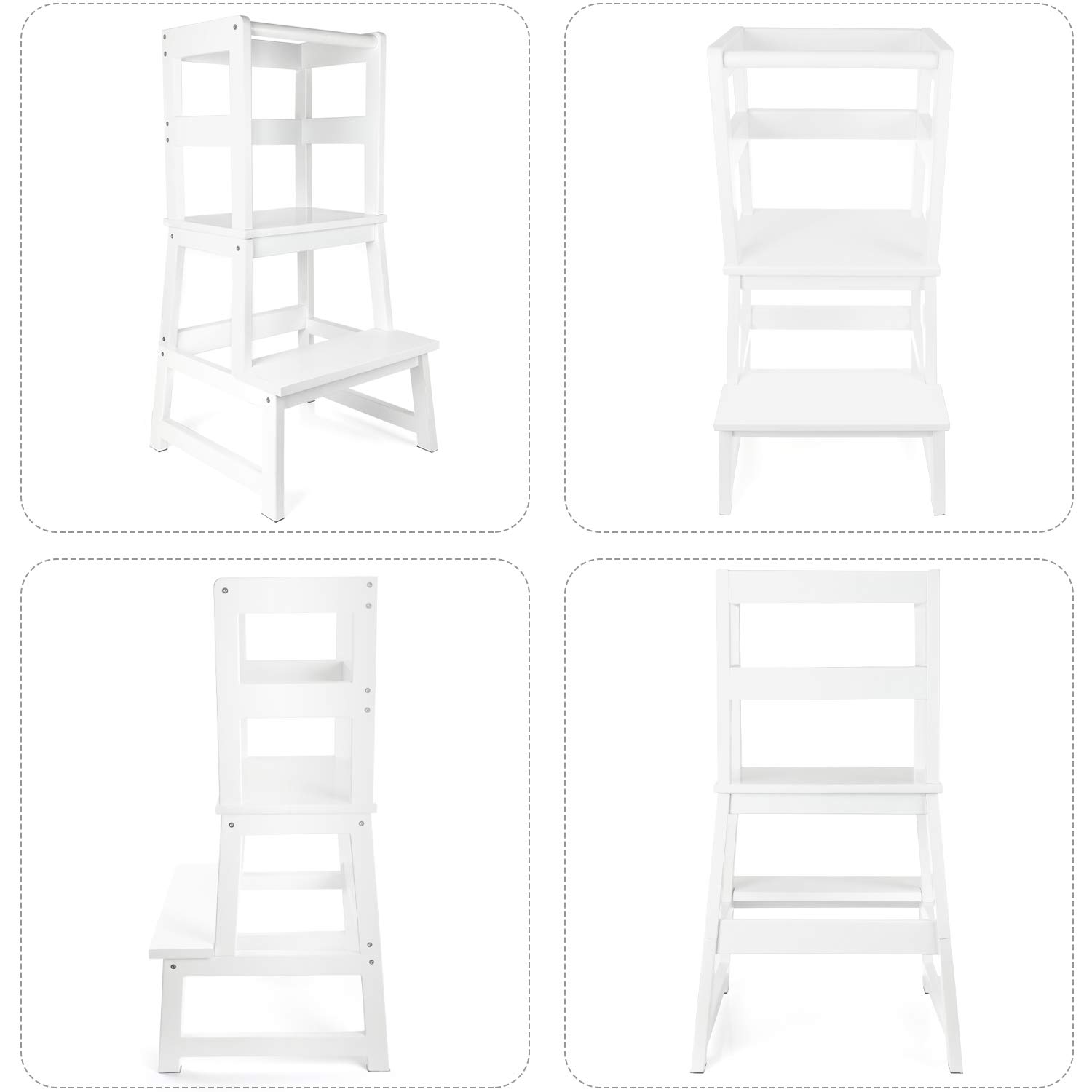 WishaLife Kids Kitchen Step Stool with Safety Rail, Toddler Kitchen Stool for Toddlers 18 Months and Older, Children Standing Tower, Kids Wooden Step Stool Tower for Kitchen Counter Learning