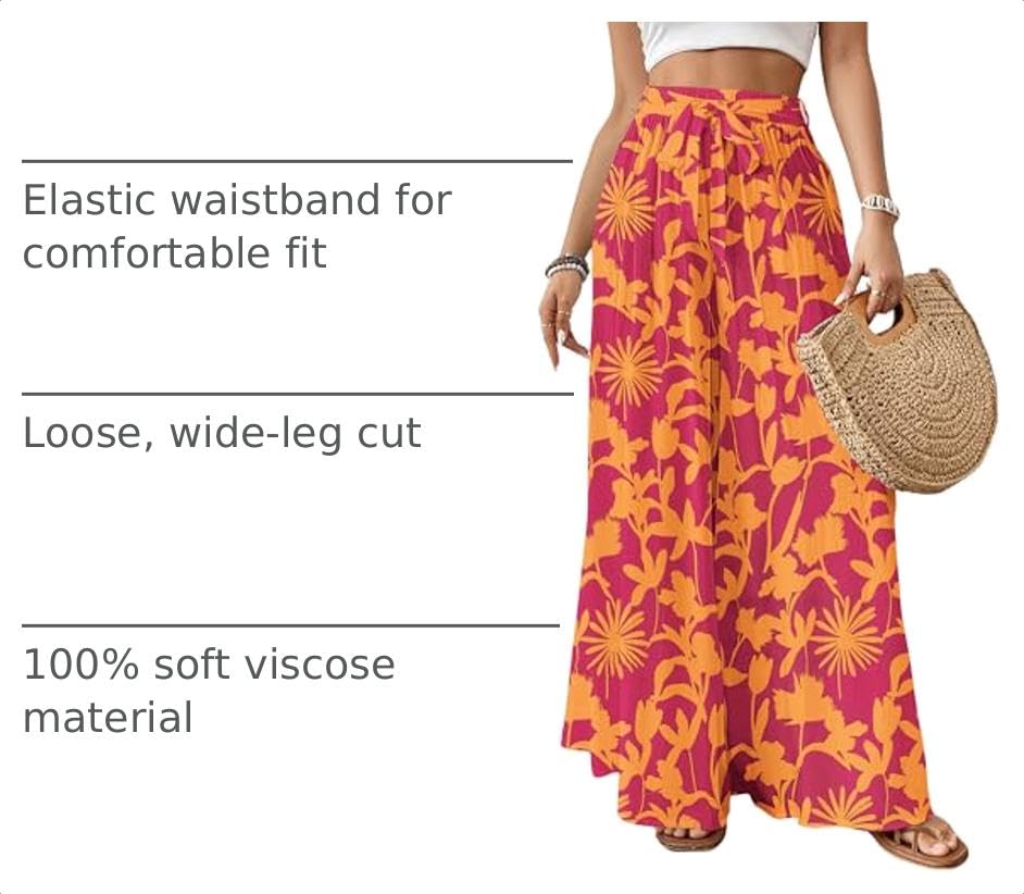 Image of Bsubseach Women Wide Leg Pants Floral Flowy Palazzo Pants