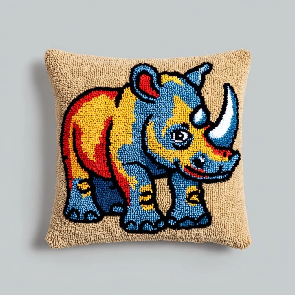AxiangziK Latch Hook Cushion Kit 43x43cm,Animal Rhinoceros