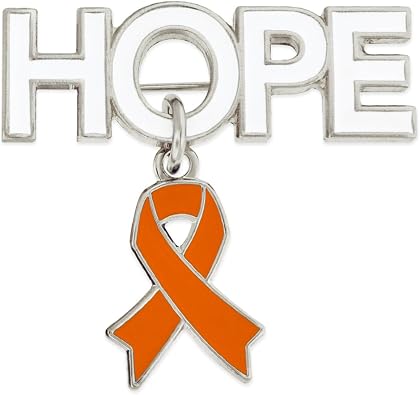 PinMart Hope with Orange Awareness Ribbon Charm Enamel Brooch Pin