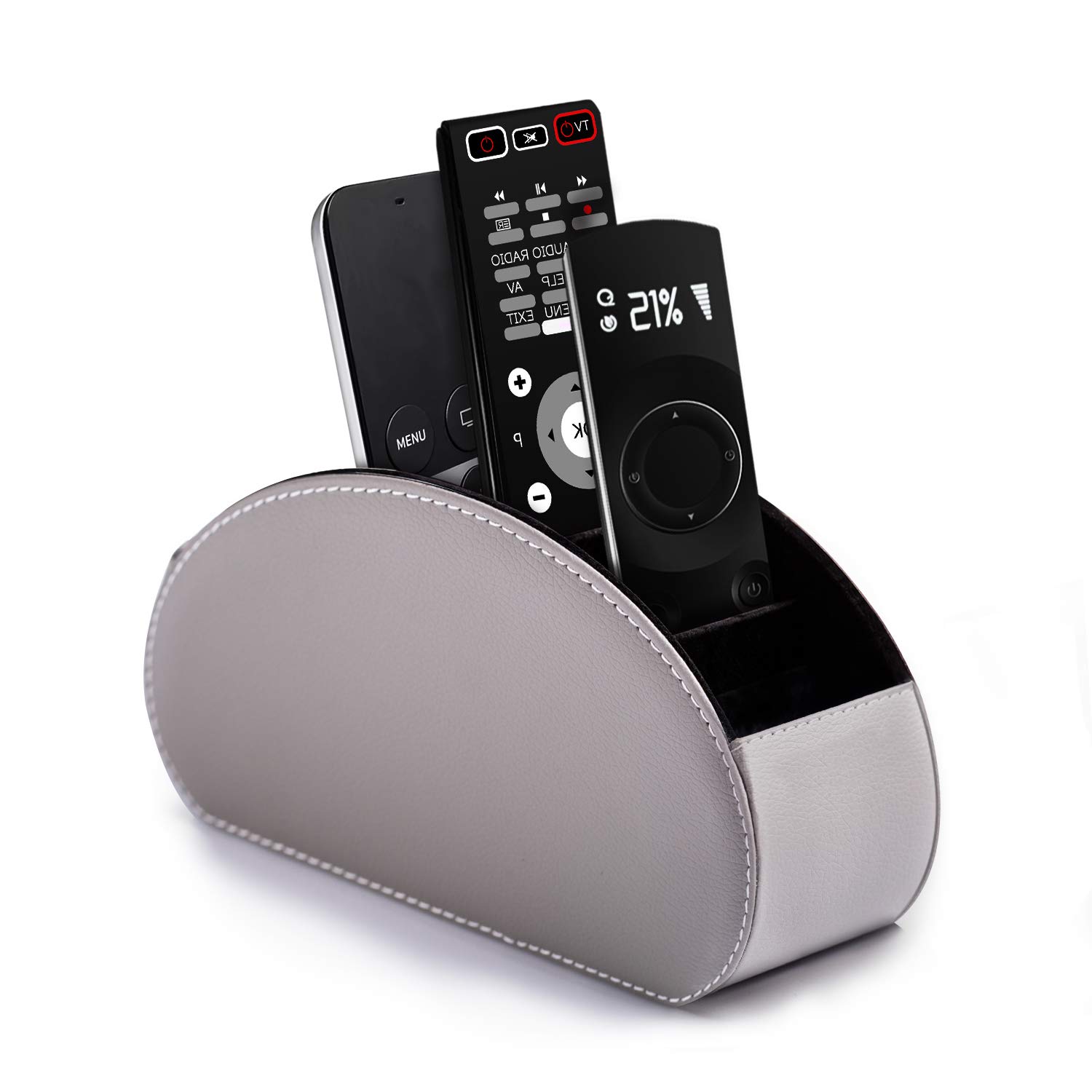 SANQIANWAN Fernbedienungshalter für Aufbewahrungsbox aus PU-Leder, Fernbedienungshalter mit 5 Fächern für TV-Receiver, DVD, Schreibtisch, Stift, Küche, Badezimmer, Make-up (Grau)