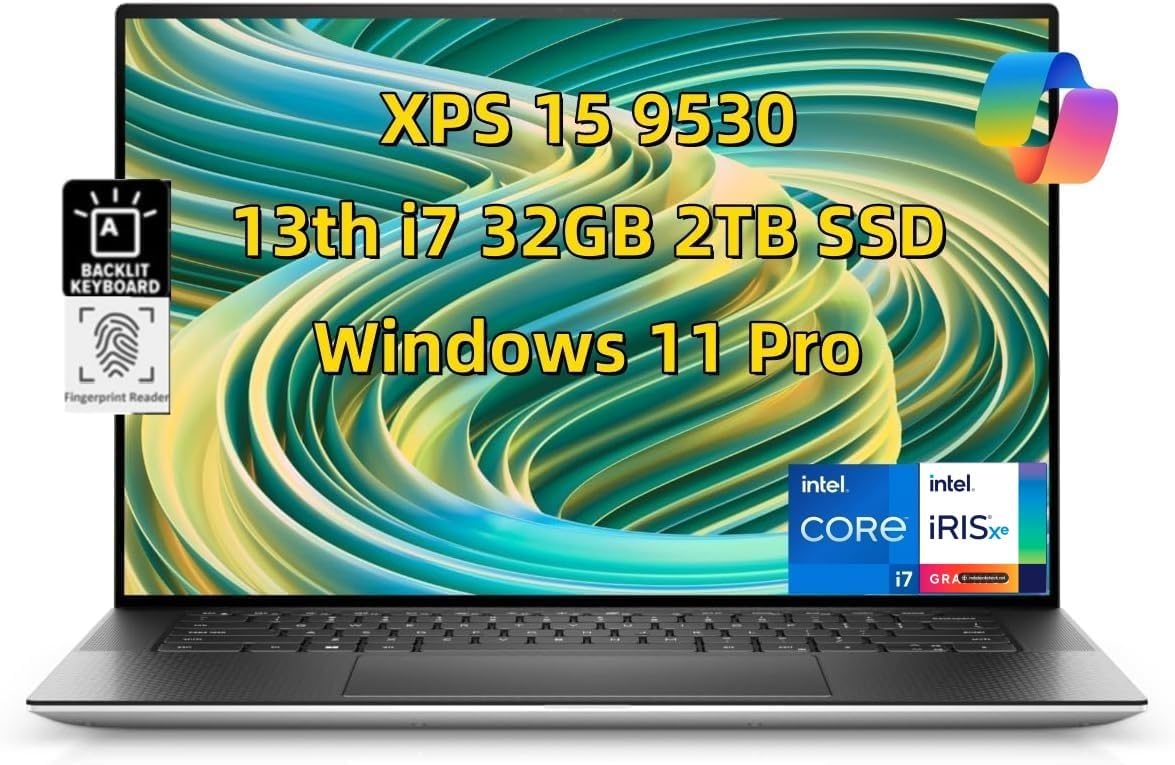 NewDell XPS 15 9530 Business Laptop, 15.6" FHD+ Anti-Glare, Intel Core i7-13620H (> i9-12900H), 32GB DDR5 RAM 2 TB SSD, Backlit KYB Fingerprint Reader Thunderbolt 4, Wi-Fi6 AI Copilot Win 11 Pro