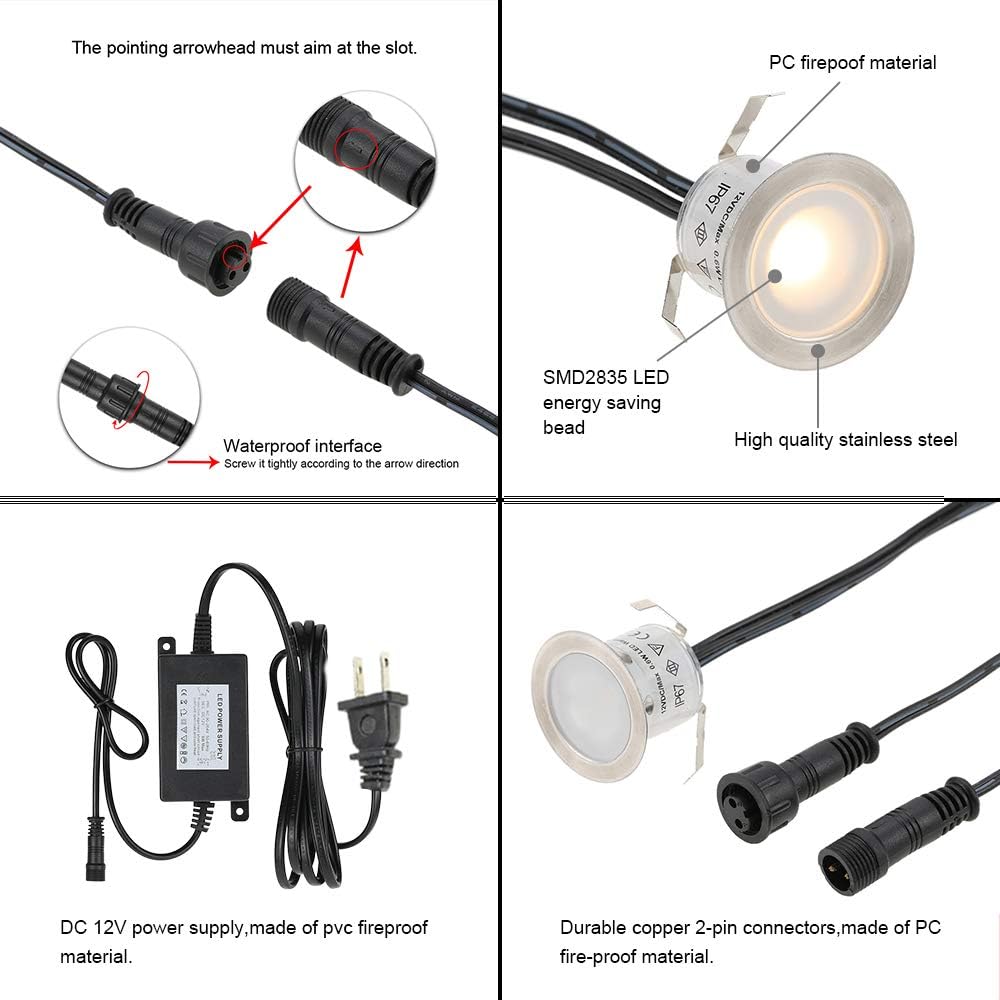 Tomshine Recessed LED Deck Light Kits, 16 Pack φ32mm Step Lights Outdoor Waterproof, 12V Low Voltage Landscape Lights for Garden, Patio, Yard, Stair, Corner Decoration
