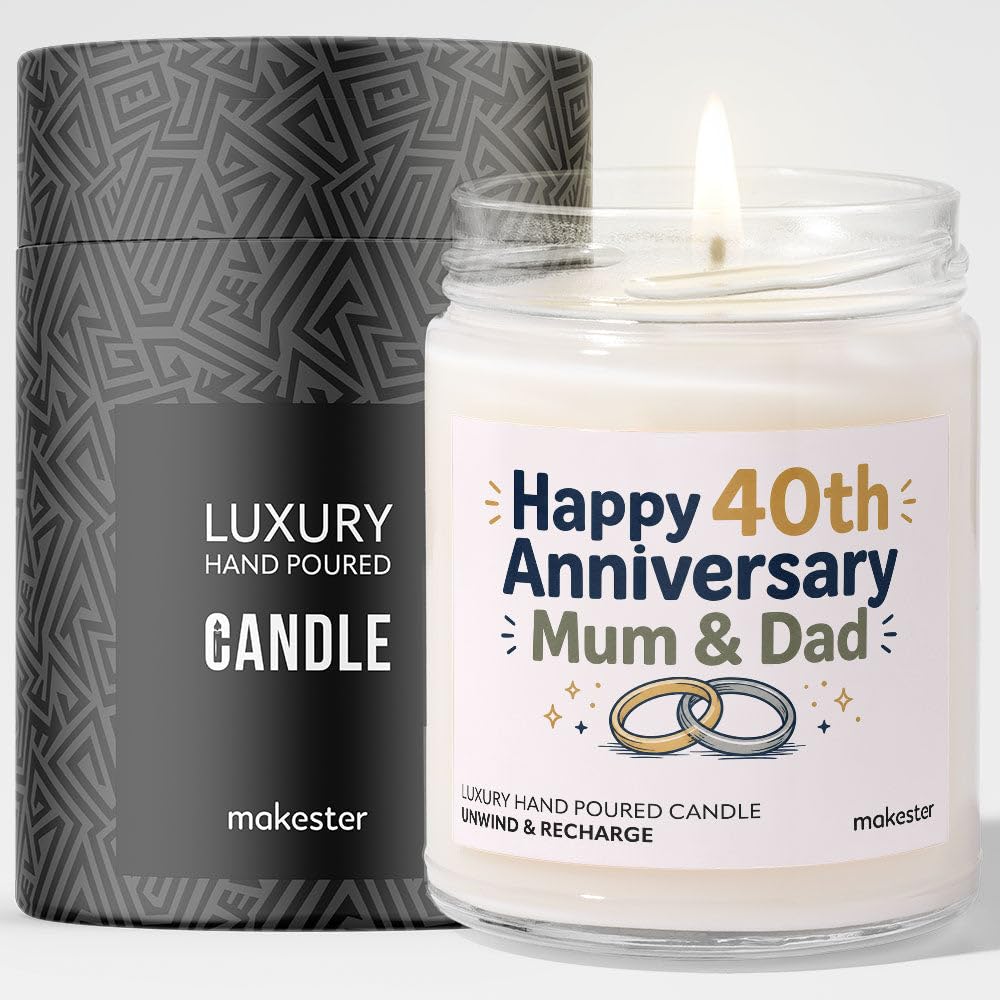 40th Anniversary Candle Gift for Parents - Luxury Soy Wax Candle - Vanilla, Jasmine, Sugared Almond - Makester โ image 1